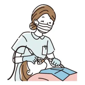 歯科衛生士が患者様にクリーニングを行っているイラスト