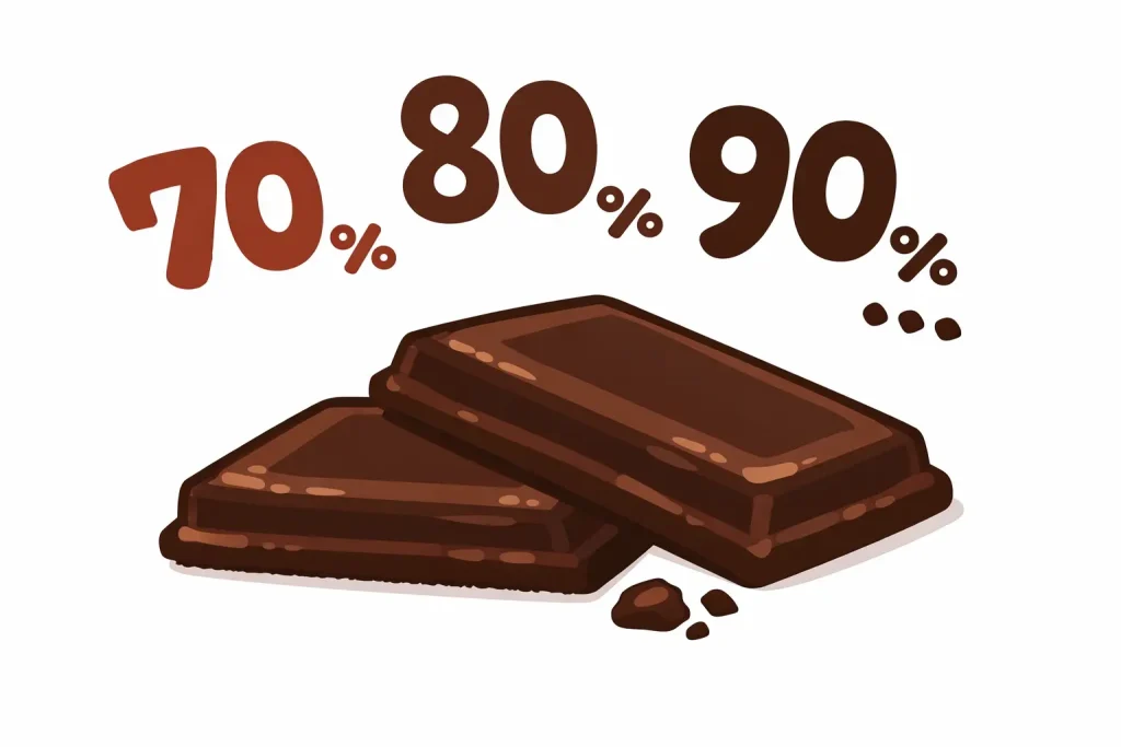 カカオ70%・80%・90%のチョコレートのイラスト