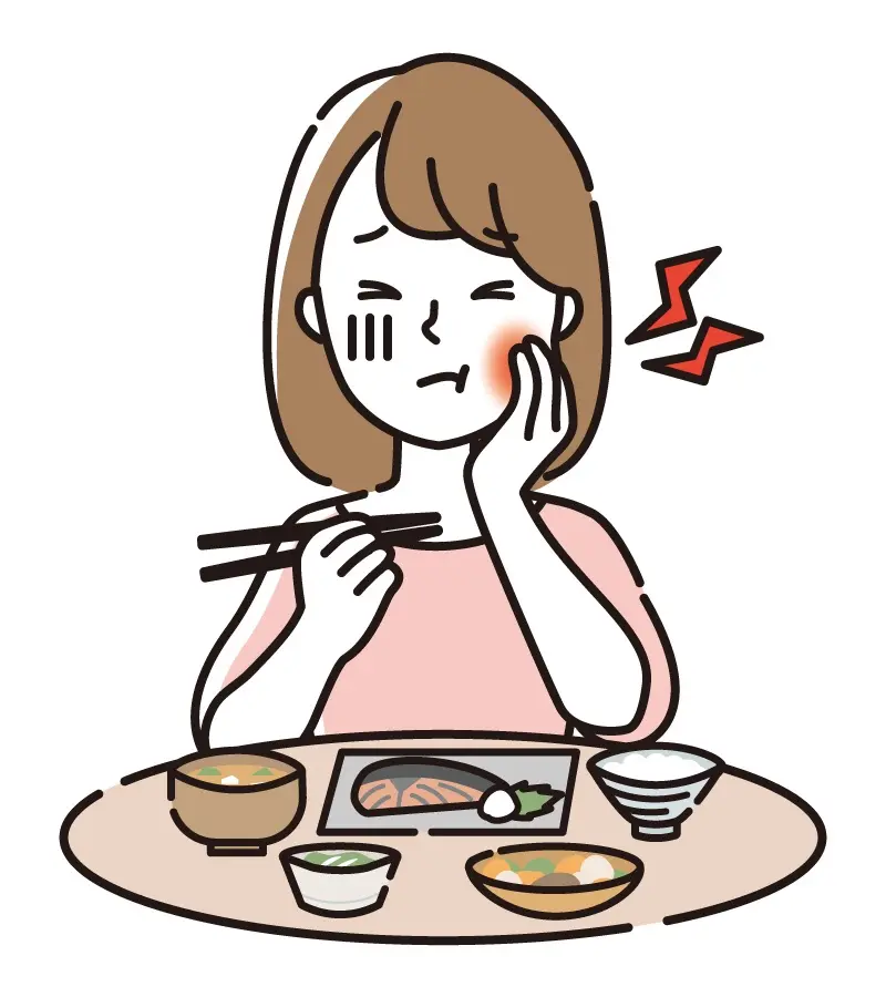 口の中を噛んでしまった女性のイラスト