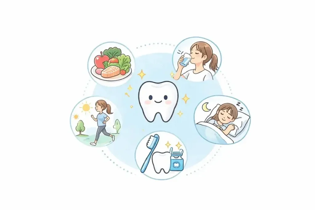 歯の健康と生活習慣を表したイラスト