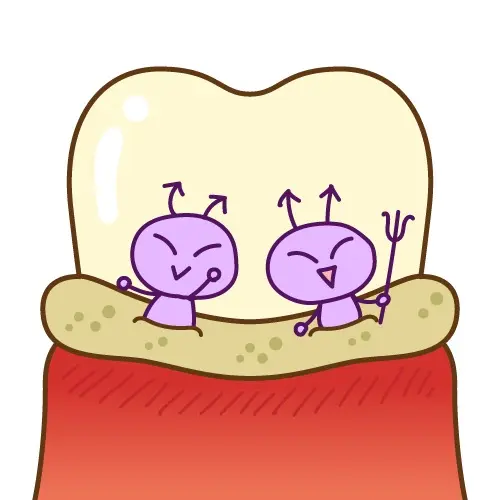 ２匹の虫歯菌が歯を掘るように動いているイラスト