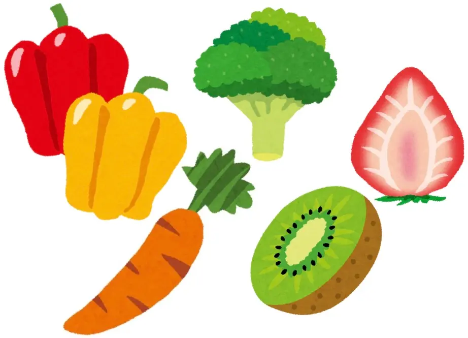 パプリカ・ブロッコリー・人参・いちご・キウイの画像