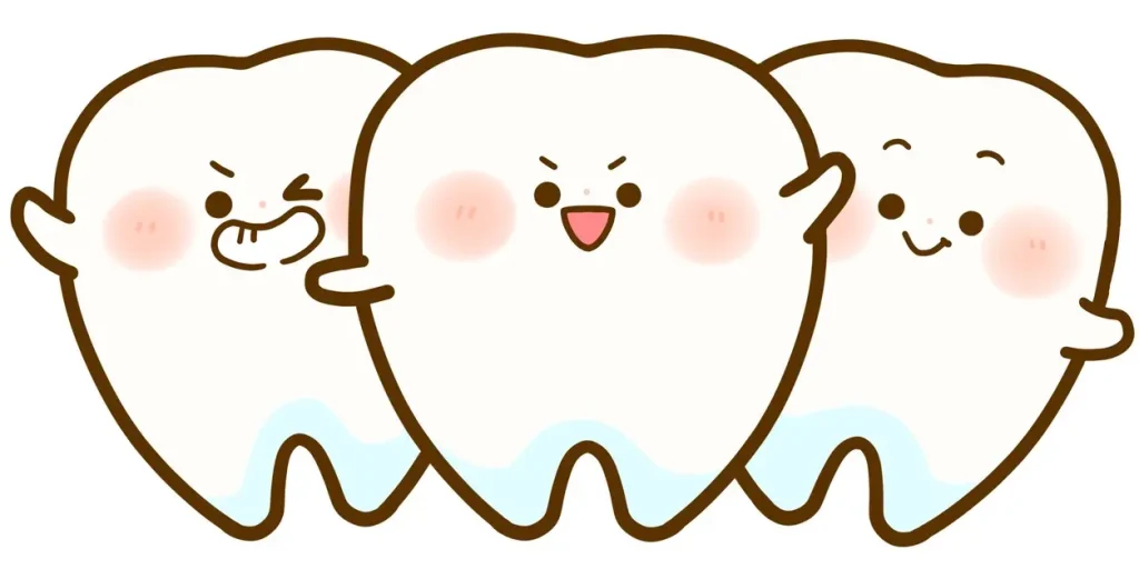 元気に並ぶ歯のキャラクターのイラスト