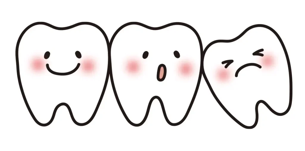 表情の異なる3本の歯のキャラクターのイラスト