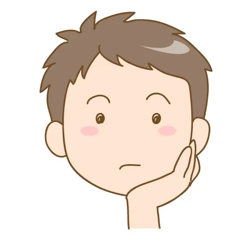頬に手を当てて考え込む男の子のイラスト