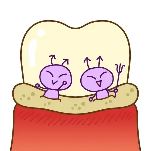 ２匹の虫歯菌が歯を掘るように動いているイラスト