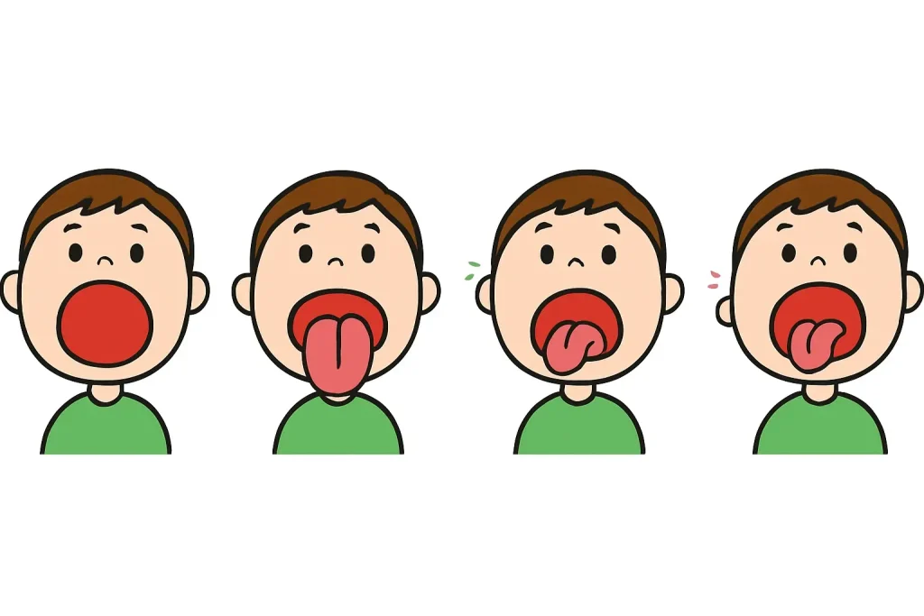 口の体操をしている男性のイラスト