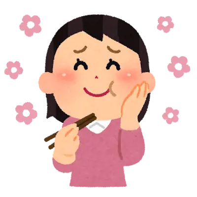美味しそうに食事をする女性のイラスト