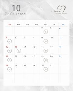 アネックスデンタルクリニックの10月の診療日が記載されたカレンダー
