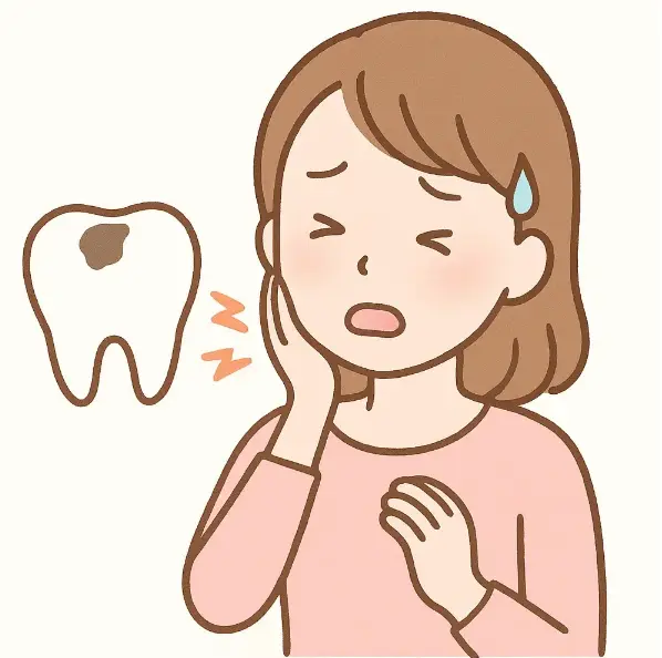 虫歯の痛みに悩む女性のイラスト