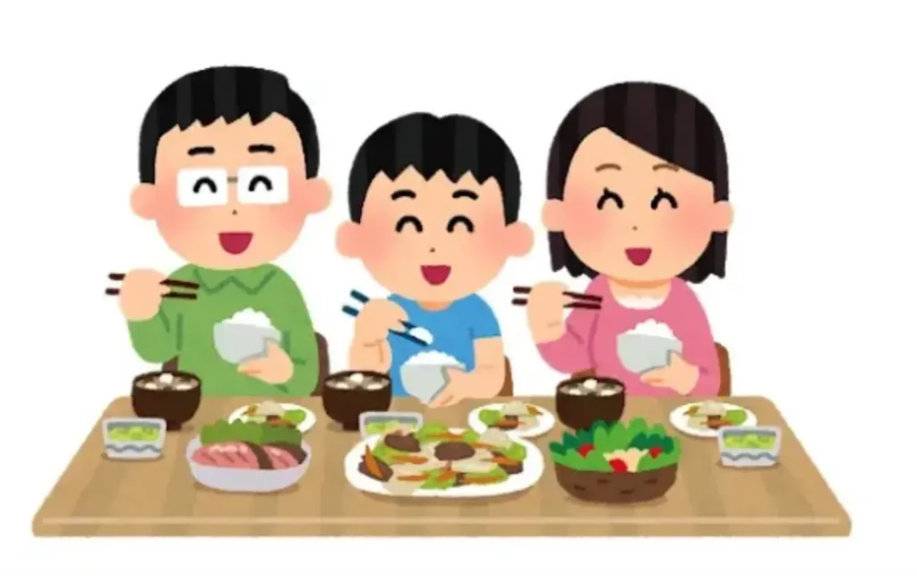 家族で食事をしている画像