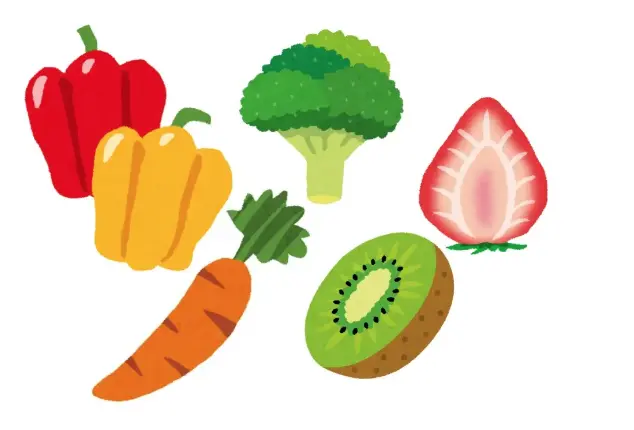 パプリカ・ブロッコリー・ニンジン・イチゴ・キウイの画像